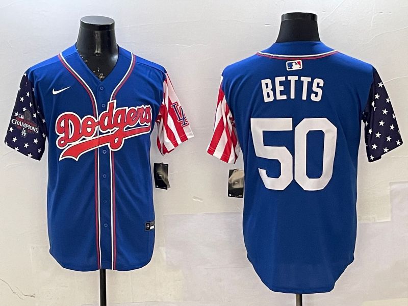 Men Los Angeles Dodgers 50 Betts Blue a generation of national flags Joint name 2025 Nike MLB Jersey style 4